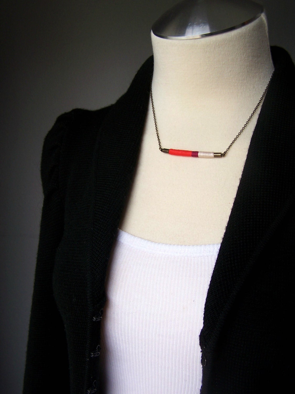 READY TO SHIP - Davis necklace - ethnic inspired, textile and leather with antiqued brass chain (persimmon wildberry pearl)