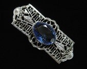 Edwardian Filigree Brooch, Blue Crystal Stone, early 1900's