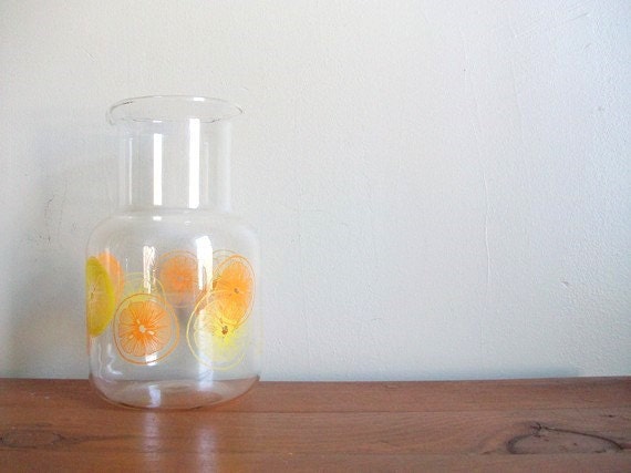 clearance - vintage midcentury lemon and orange pyrex juice carafe