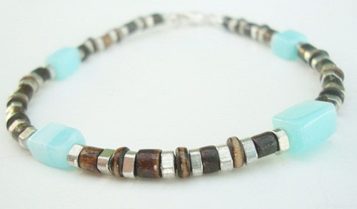 Bone, Metal and Peruvian Opal Man's Gemstone Bracelet FREE Shipping