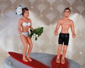 Surfer Bride and Groom Refurbished Vintage Wedding Cake Topper
