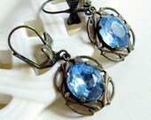 Sapphire Blue Rhinestone Glass Jewel Earrings tbteam tpt team