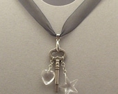 Heart, Key, and Star Ribbon Necklace