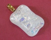White Dichroic Fused Glass Pendant Slide, Jewelry - Taffeta - 3477 - Large Gold Bail
