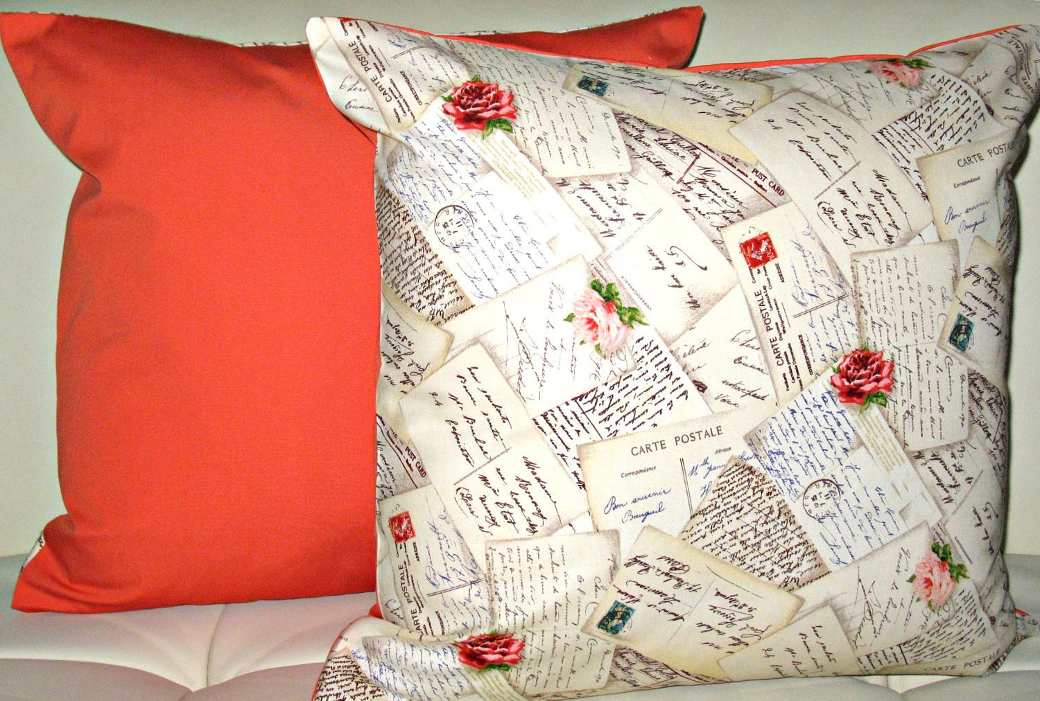 Free US shipping Funny Designer SET of Two 18x18 Pillow Covers Zipper Closure Michael Miller French Post Cream