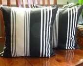 Decorative Throw Cushion Covers - Two 18 Inch Black, Tan and White Stripe