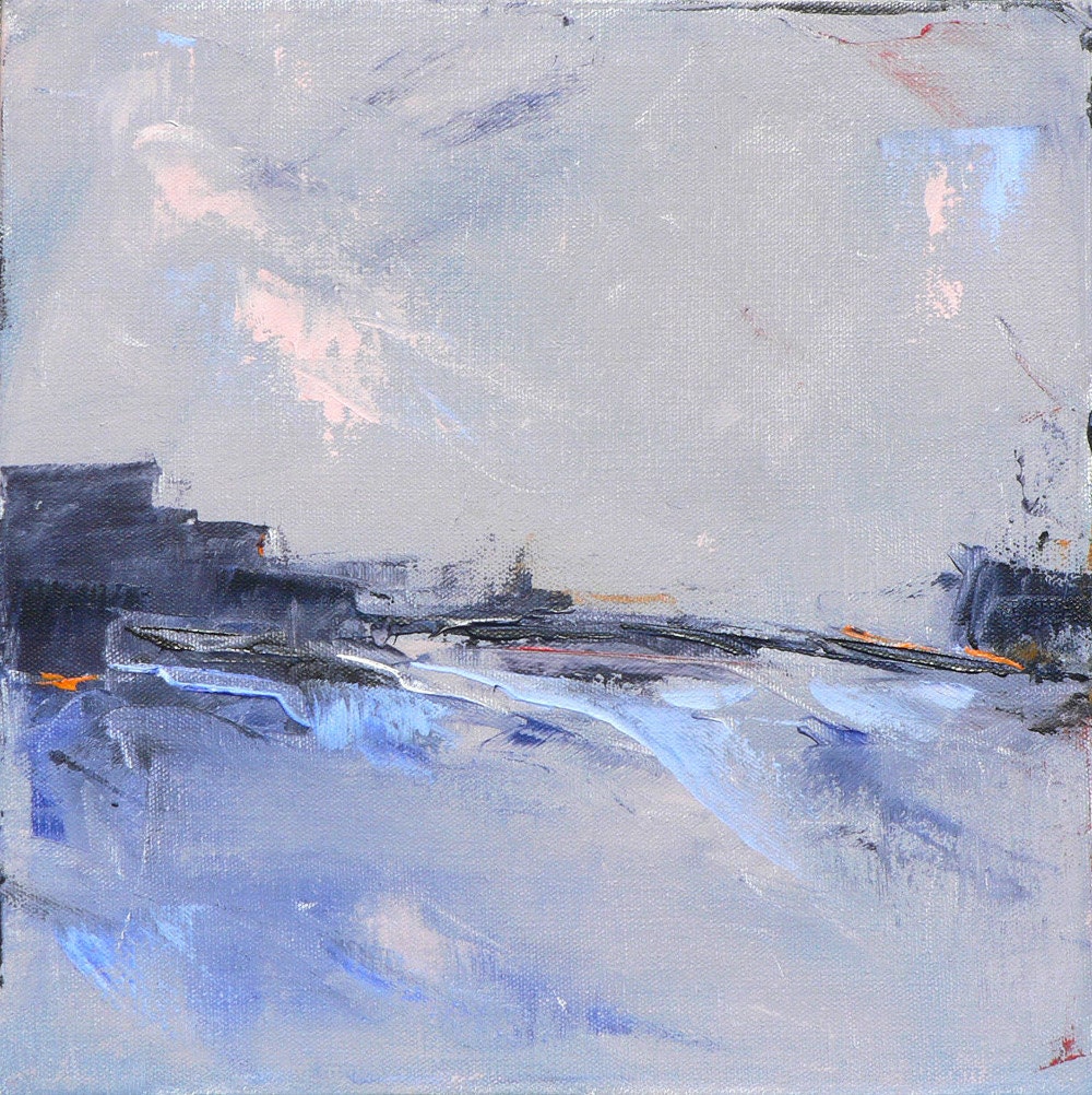 Bridge Over Troubled Waters - 12x12 Contemporary Abstract Painting Original acrylic on large canvas, gallery wrapped and ready to hang,