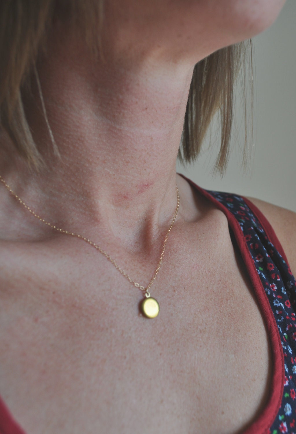 Simplicity Necklace - locket gold filled small round brass vintage - simple everyday jewelry - adencreations