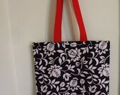 Tarnished Soul - Black & White Tulip Print Bag with Red Swiss Dot Lining and Red Woven Straps