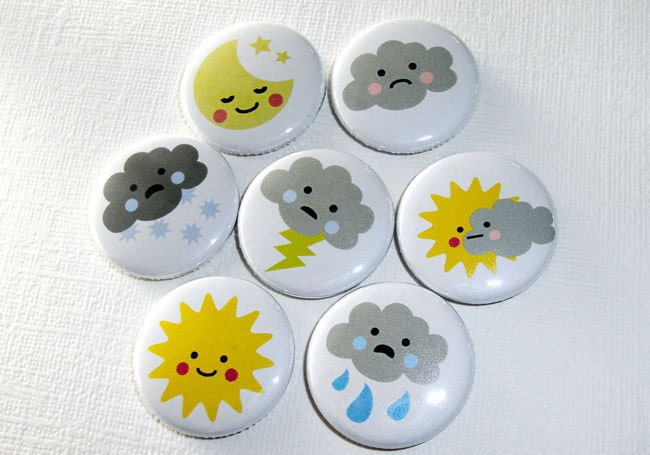 Magnets - Cute Weather - ORIGINAL Illustrations - Magnet set of 7 - Sunny - Cloudy - Rain