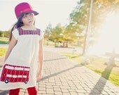Double Decker Bus British Pippa Dress... Cream Cotton with Applique Sizes 12M through 12