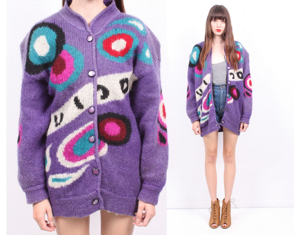 Plum Oversized Patterned Cardigan