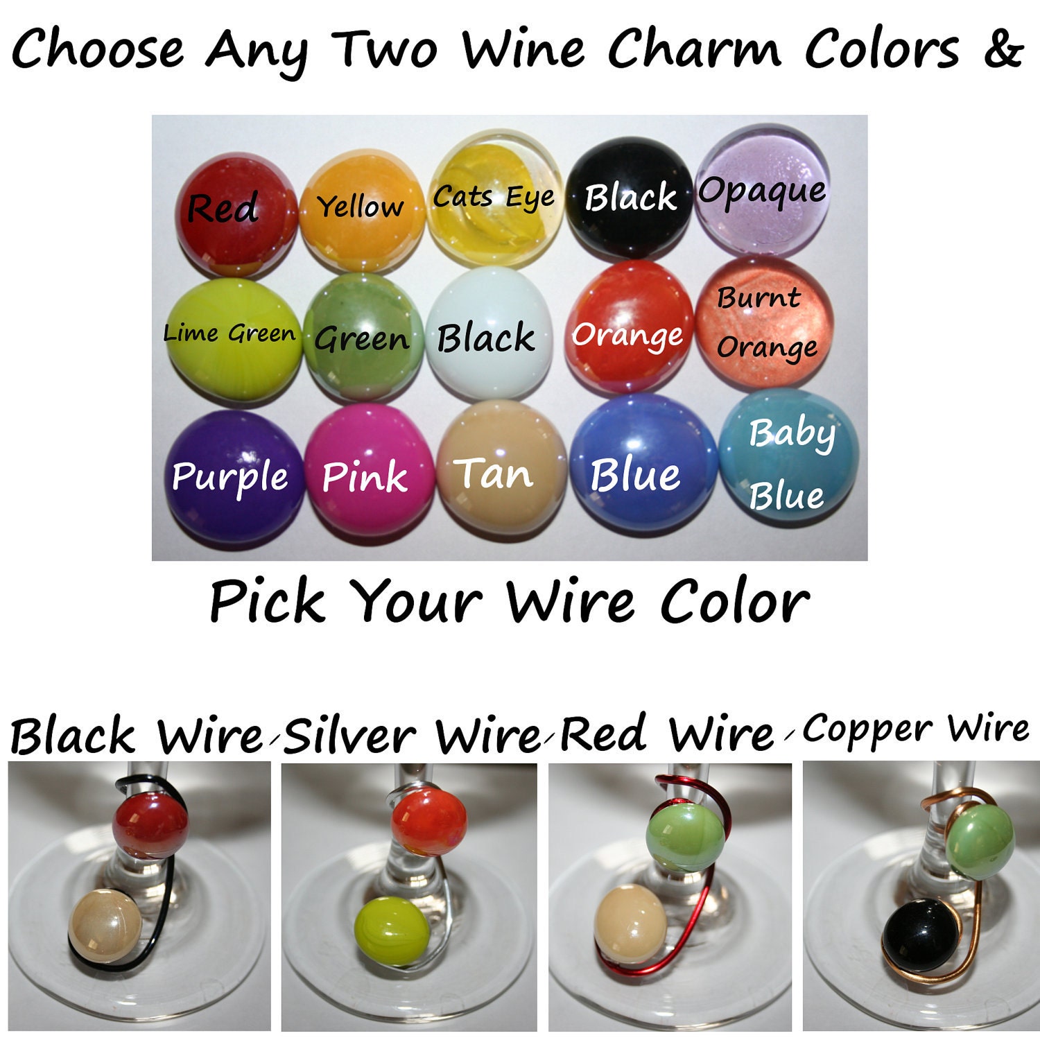 SALE on WINE CHARMS-  You Choose Wire and Glass Bead, "Clip N Sip"  Excellent Party Favors for Bridesmaids, Baby Shower, Wedding