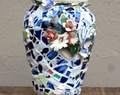 Blue Mosaic Art Flower Vase - Shabby Chic