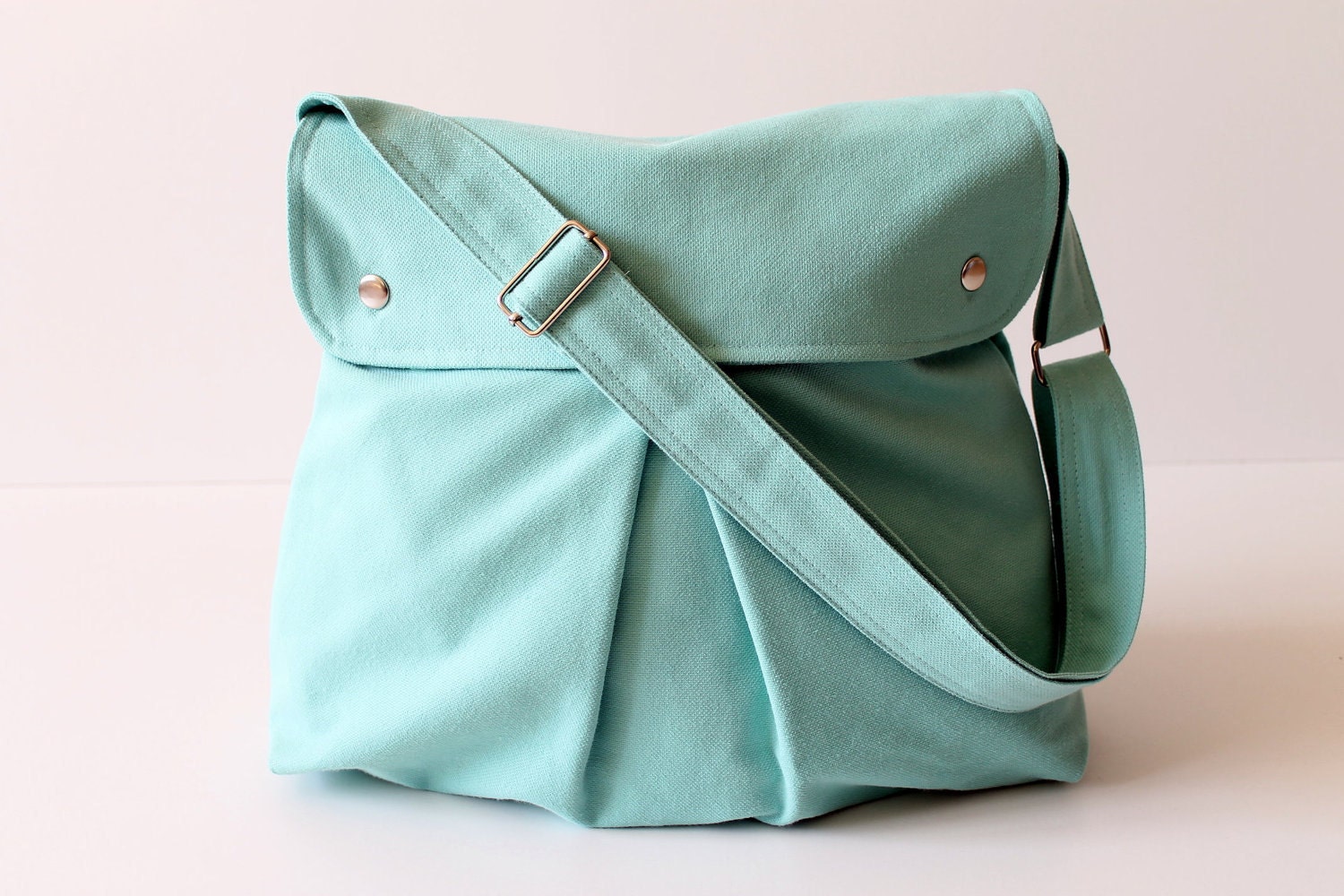 Modular Messenger Bag in Aqua Blue / Shoulder Bag / Laptop Bag / Diaper Bag / Travel Bag / Pleated Bag with flap and adjustable strap