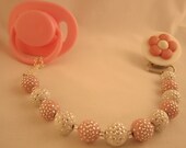 Pink Daisy Pacifier clip with Stunning Pastel Beads