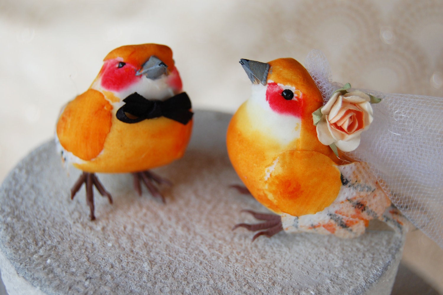Orange Bird Wedding Cake Topper: The Sprightly Bride and Groom in Marigold and Geranium