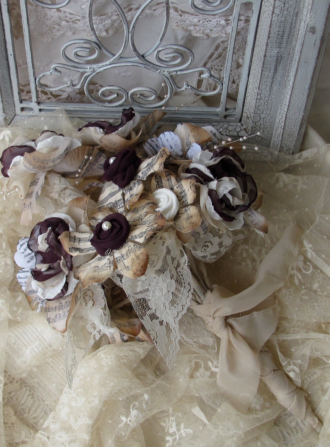 Fabric Hand stamped Flower  Bouquet Custom Order any color  by My Broken Art on Etsy