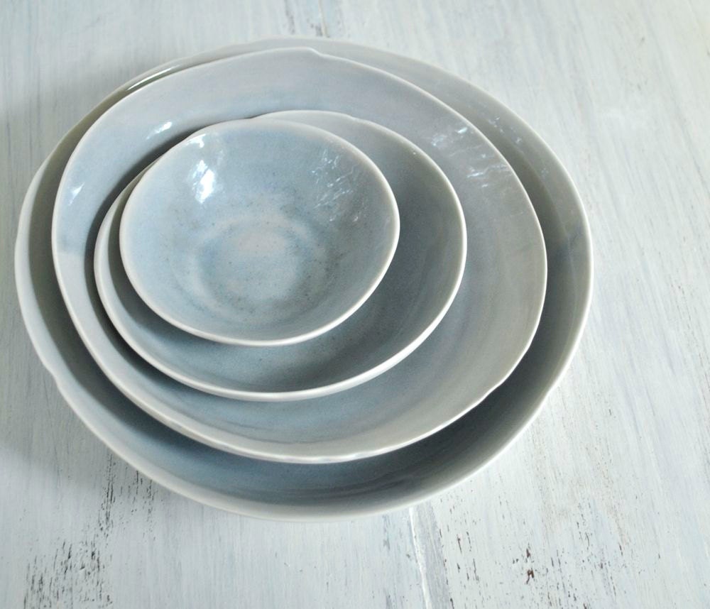 Nesting Bowl Platters Porcelain Pottery Set of Four Modern Bowls