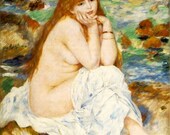 Free US shipping Handprinted Cotton Art Reproduction Applique Pierre August Renoir, Seated Bather(1883-1884)