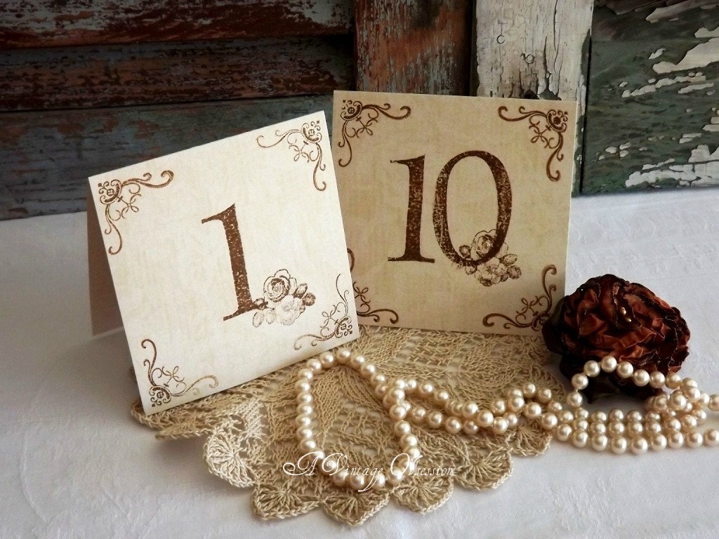 Wedding Table Number Cards Handmade Vintage Inspired by avintageobsession on etsy