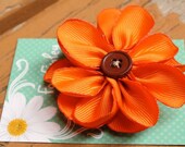 Orange fall colors ribbon petal flower hair clip