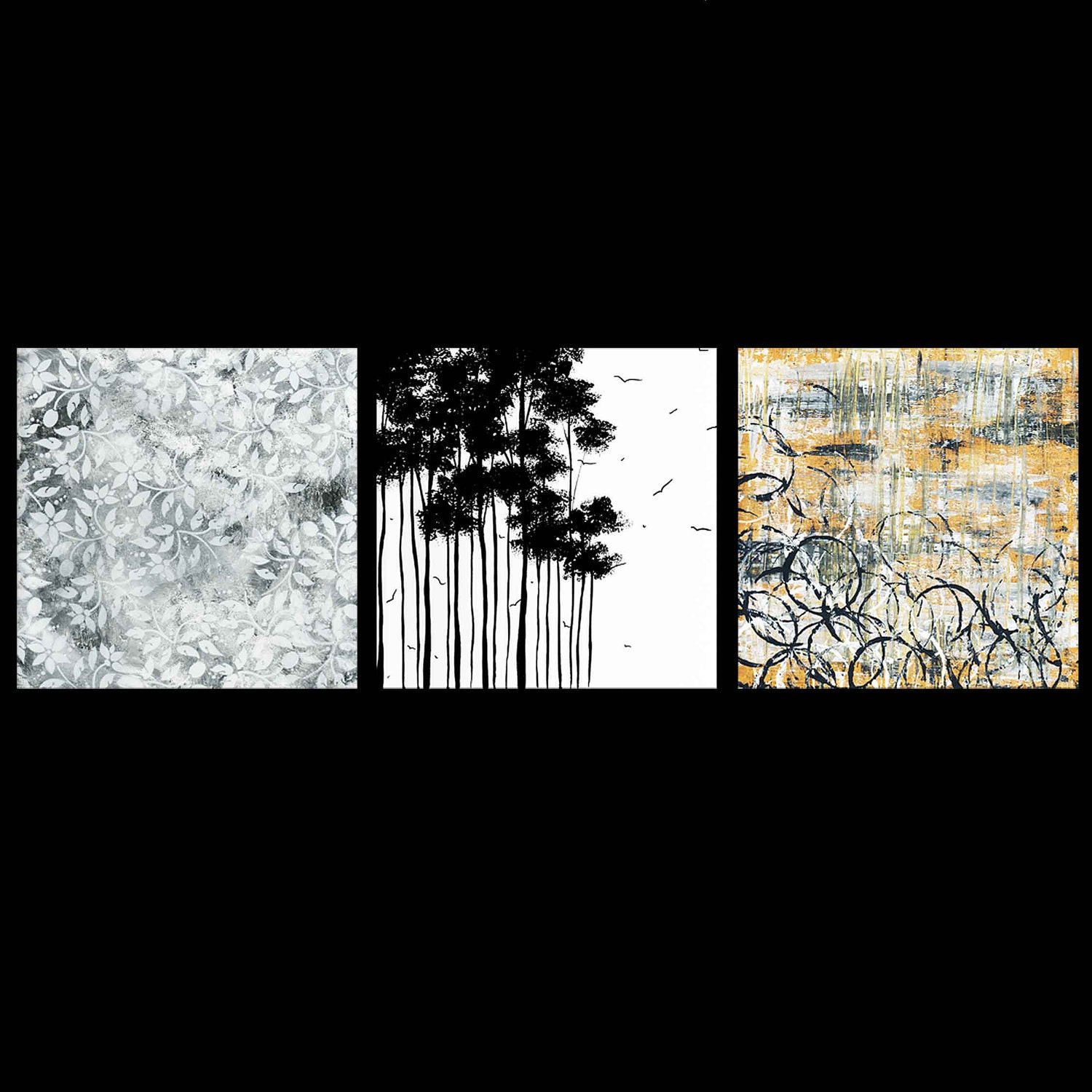 Original Abstract Art Painting Decorative Landscape Artwork MADART Set of 3 36x12 - Falls Design