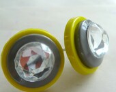 Retro Neon Green & Gray Button Earrings