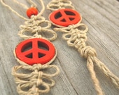 Hemp Barefoot Sandals, Natural Hemp and  Orange Peace Signs, Made to Order