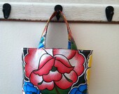 Beth's Small Black Tehuana Flower Power Oilcloth Tote Bag