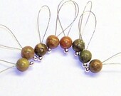 Stitch Markers, Snag Free, SUPER SALE Autumn Jasper Large Loop Silver Wire Marker