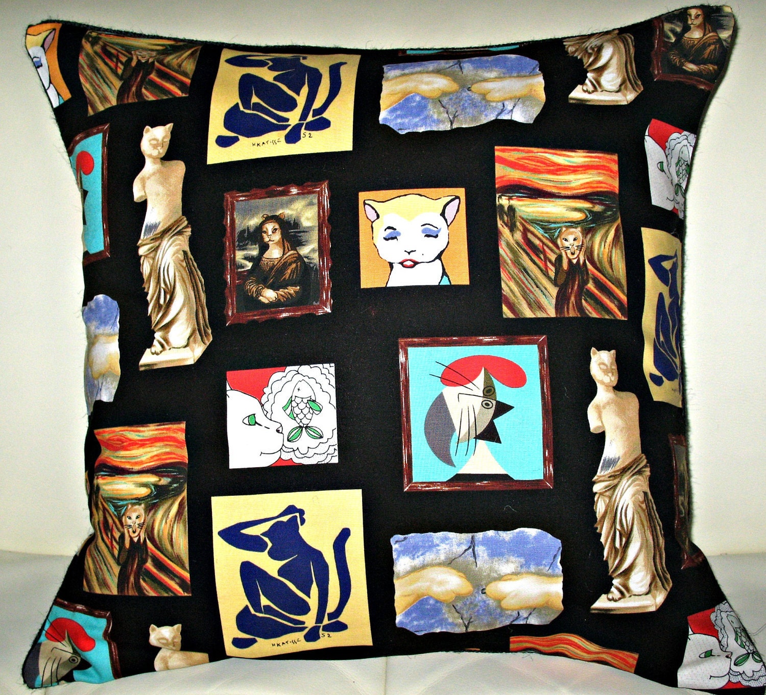 Free US shipping  Funny Designer 18x18 Pillow Cover Envelope Closure Michael Miller Best of Mark Meowsterpiece Black
