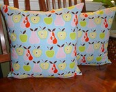 Decorative Novelty Throw Pillow Covers - Set of Two - Light Blue Apple Print