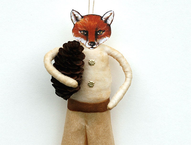 Fox Spun Cotton Ornament - Christmas Folk Art - Made to Order