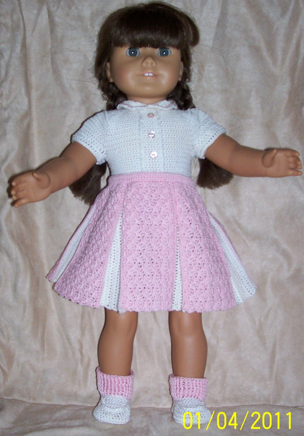 PDF Crochet Pattern  18 inch  AG Pink Pleated skirt set 108