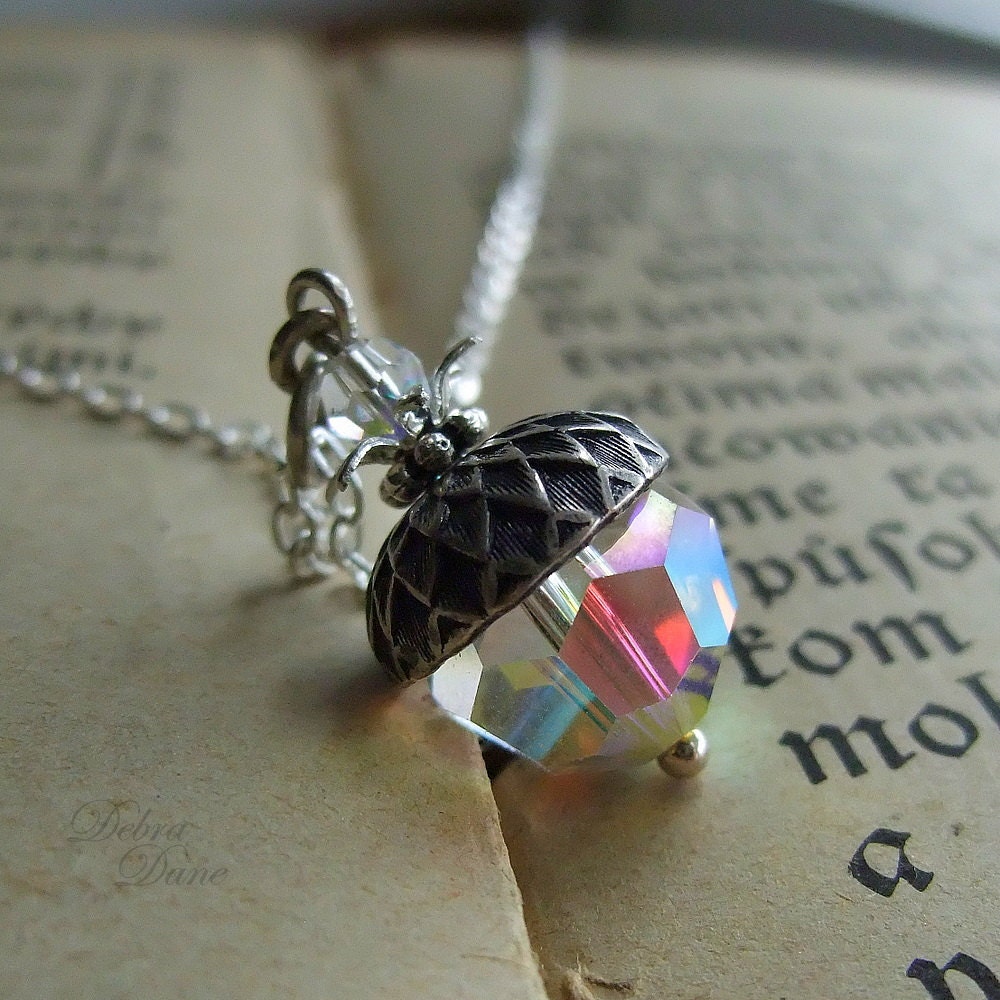 Acorn Necklace Crystal Acorn Necklace Sterling Silver Chain Swarovski Crystal