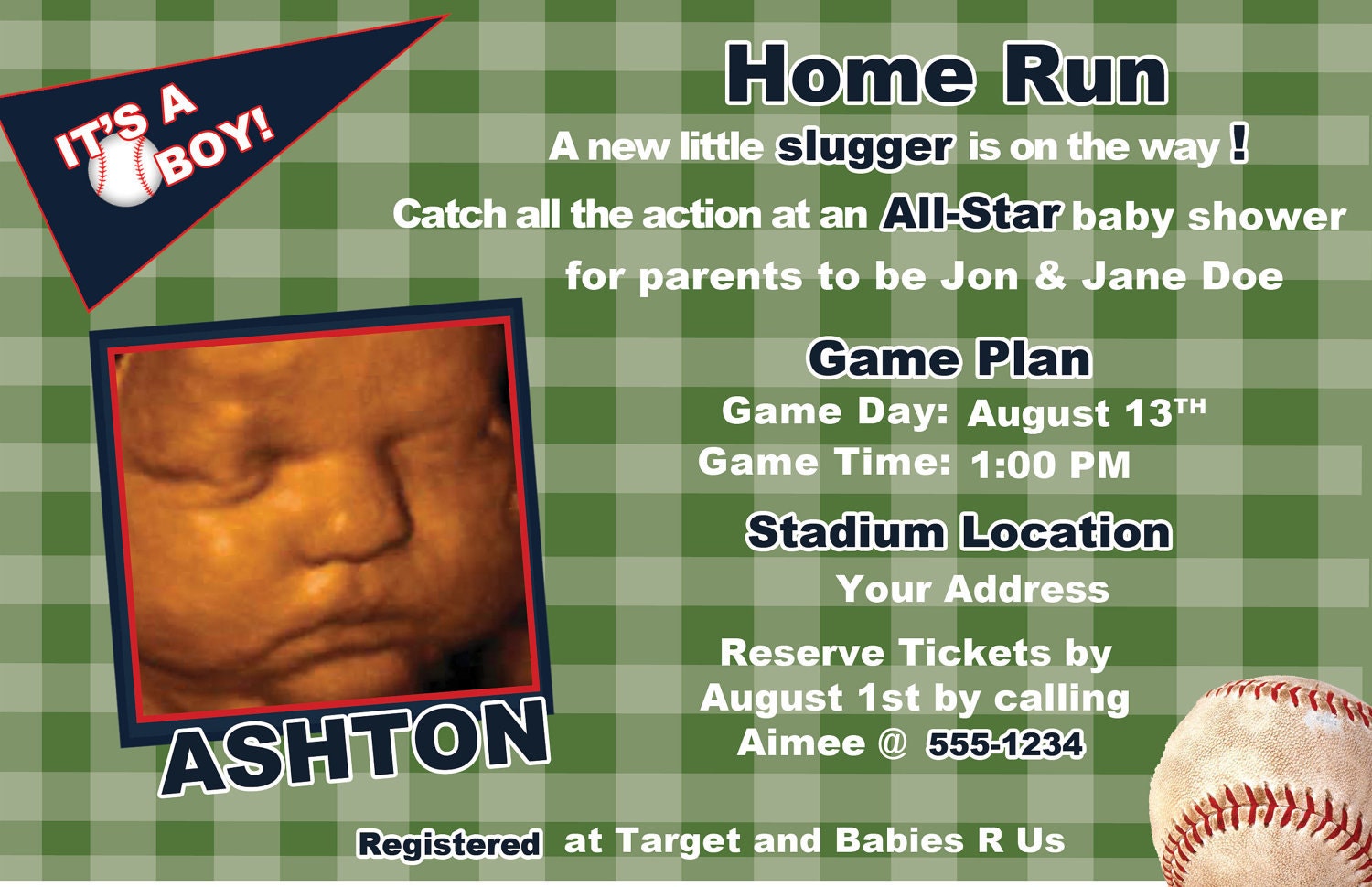 Custom Baseball Baby Shower Invite