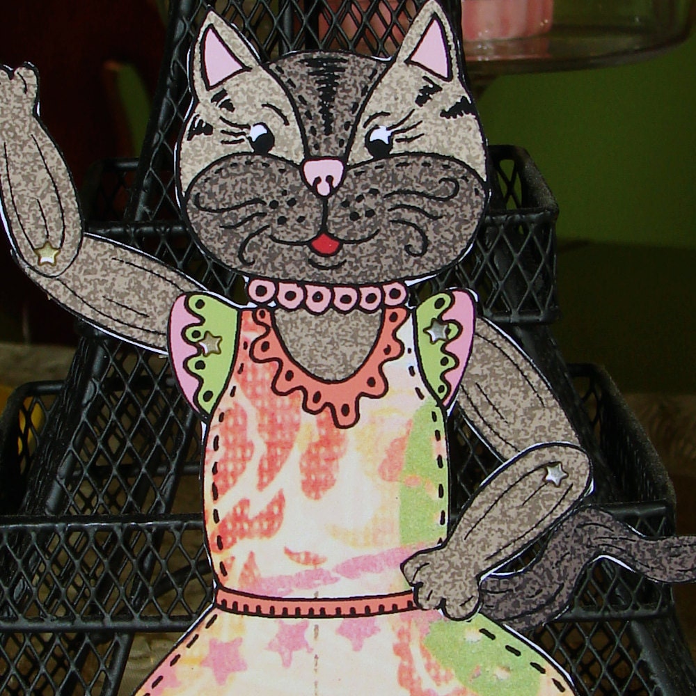 Original Fully Assembled Articutlated Cat Paper Doll - Kitty Cat