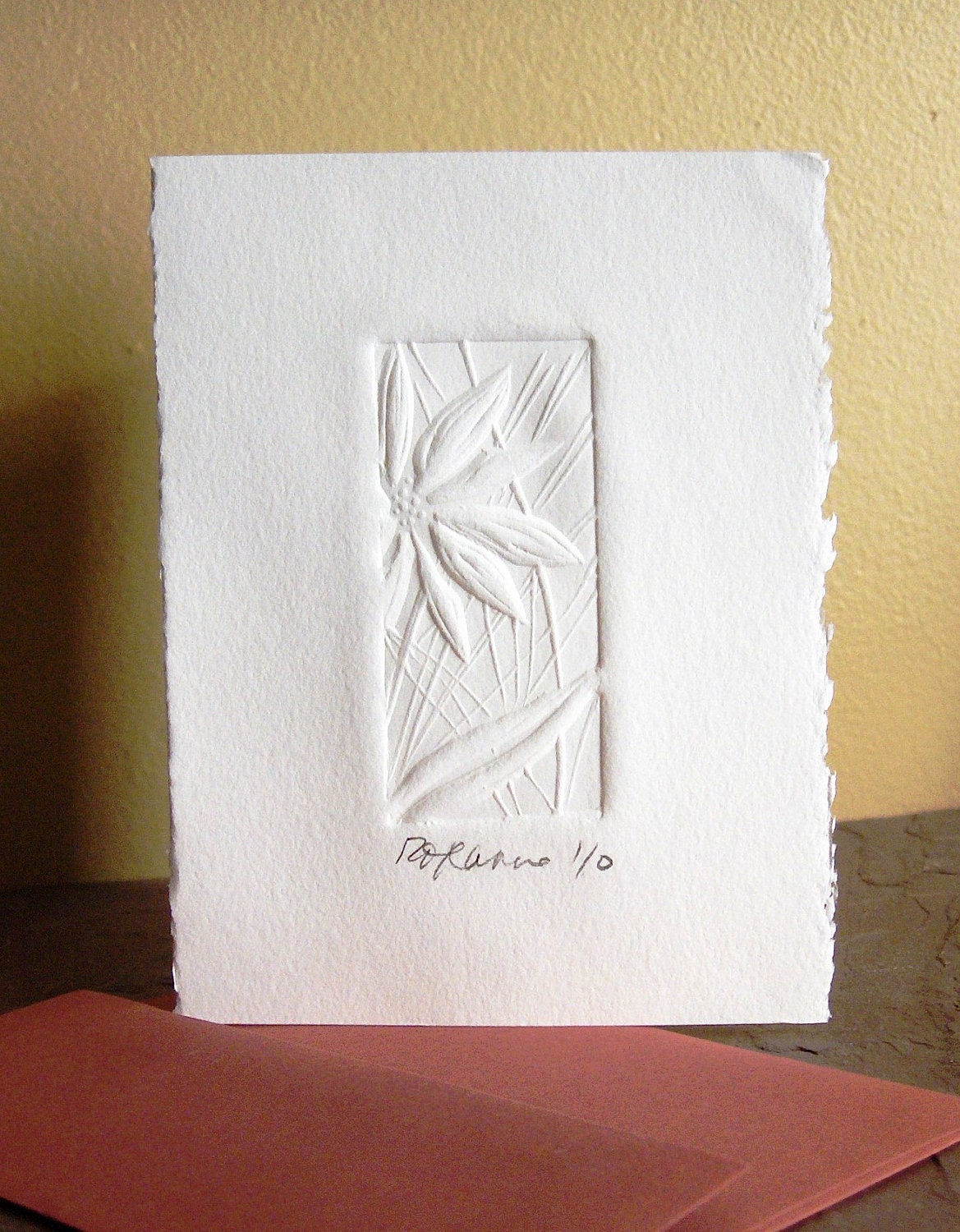 Handmade Cards - 3 Embossed Daisy Cards with Red Envelopes - Small