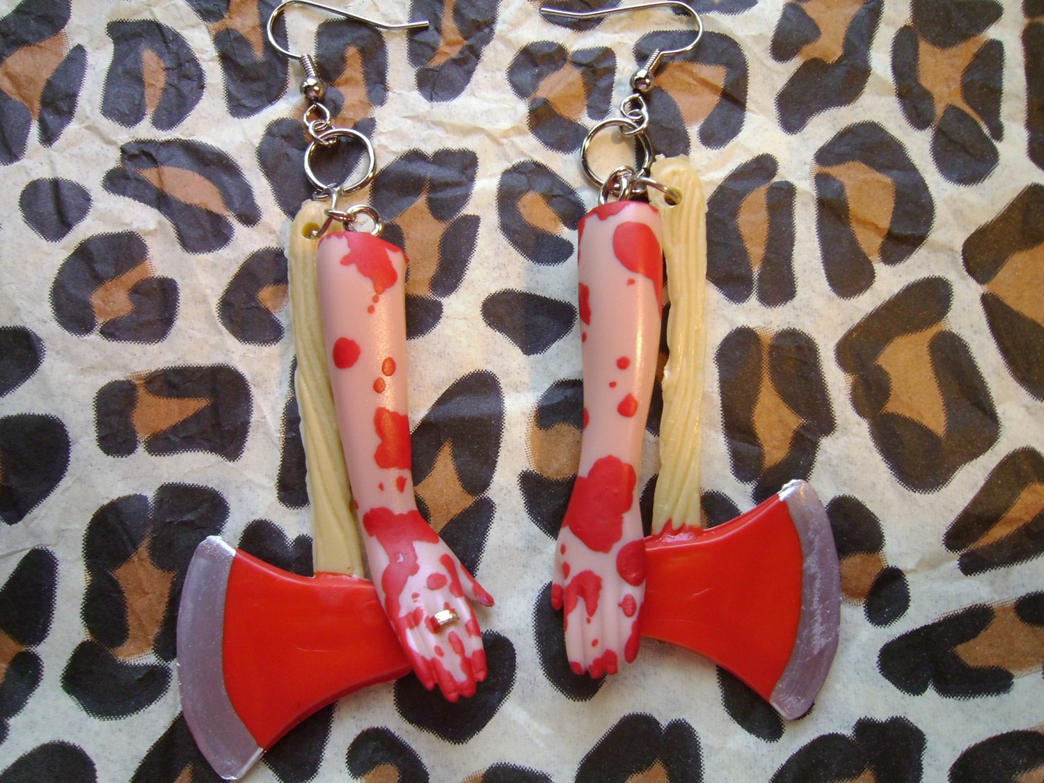 Dead Doll Serial Killer Barbie Arm And Hatchet Earrings