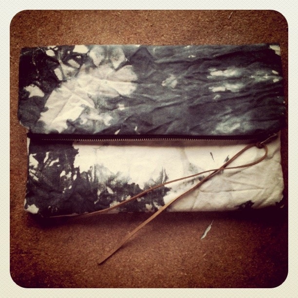 smoke clutch : organic, hand-dyed, oversize canvas clutch bag tie-dyed in black, charcoal and gray