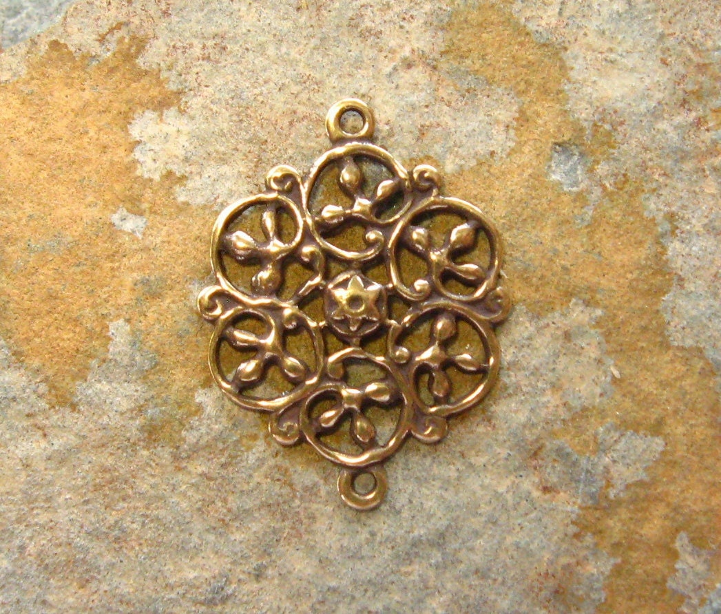 LOW SHIPPING 2 Antique Gold Round Filigree Connectors  -  Trinity Brass