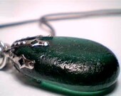 Mixed beach sea glass from two tone greens pendant jewelry handmade necklace