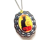 Le Chat Noir Necklace, Handmade Plastic Filigree Pendant on a Silver Chain, The Black Cat