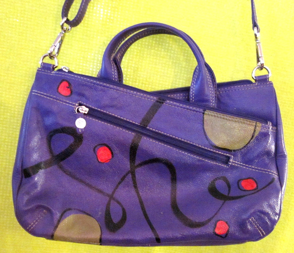 Purple Leather Hand painted New yin yang purse