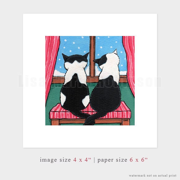 6x6 PRINT (OE) - "Winter Love" Cat Art by Lisa Marie Robinson
