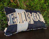 12x20 Childrens Premium Customized Name Throw Pillow in Navy Blue and Tan Suede