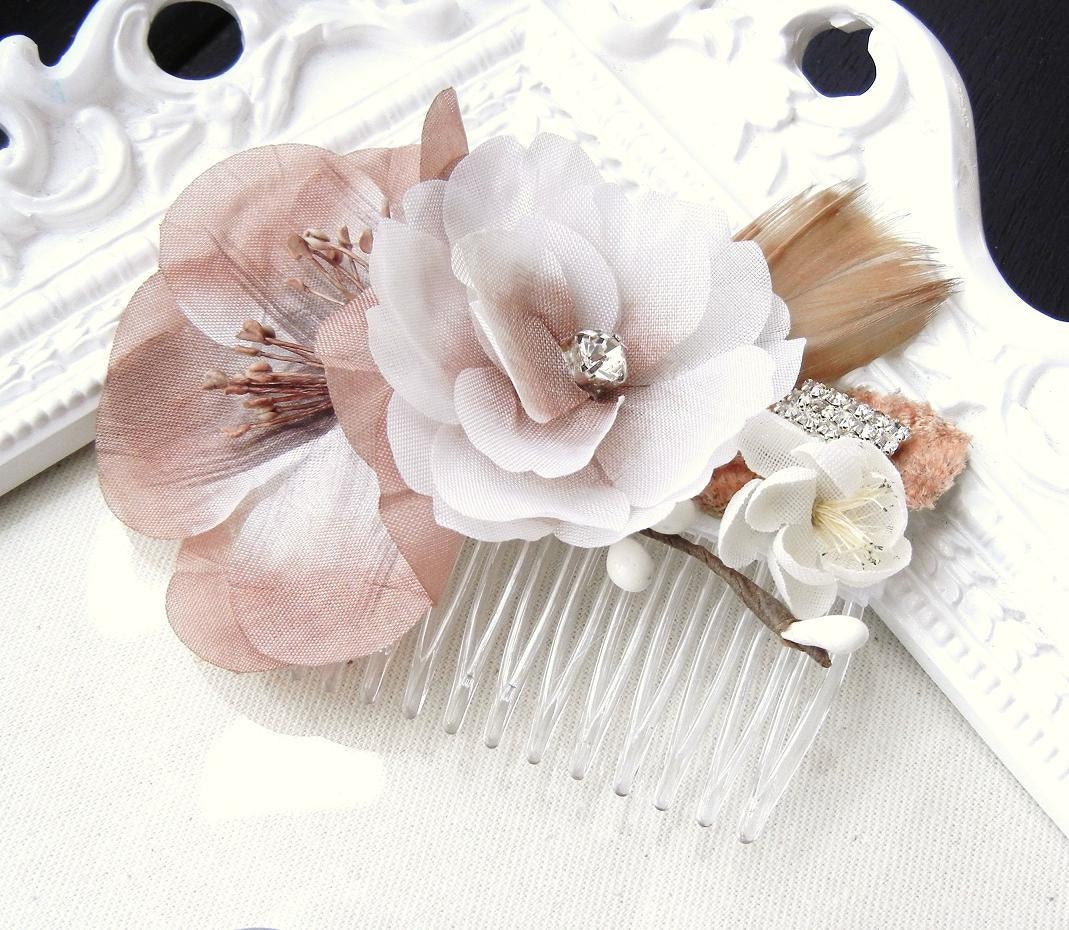 Woodland Beige and Mocha Off White Bridal Special Occasion Fascinator
