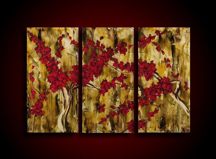 Encaustic Painting 20% OFF Sale Large Painting Red Flowers Blossoms Asian Painting Abstract Painting Original Painting 24 x 36