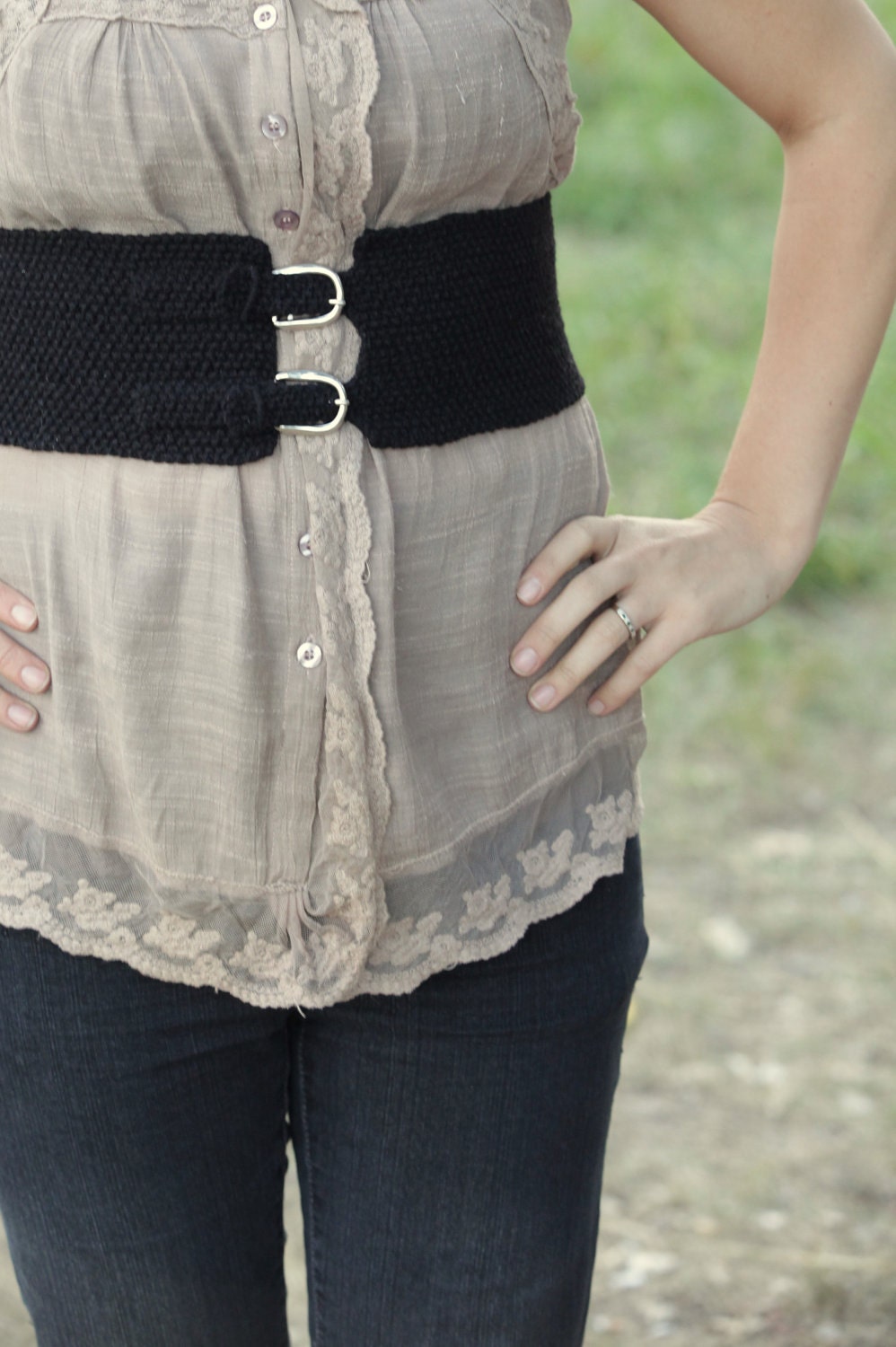 Midnight Black Moss Stitch Lambswool Belt- Knitting for Charity
